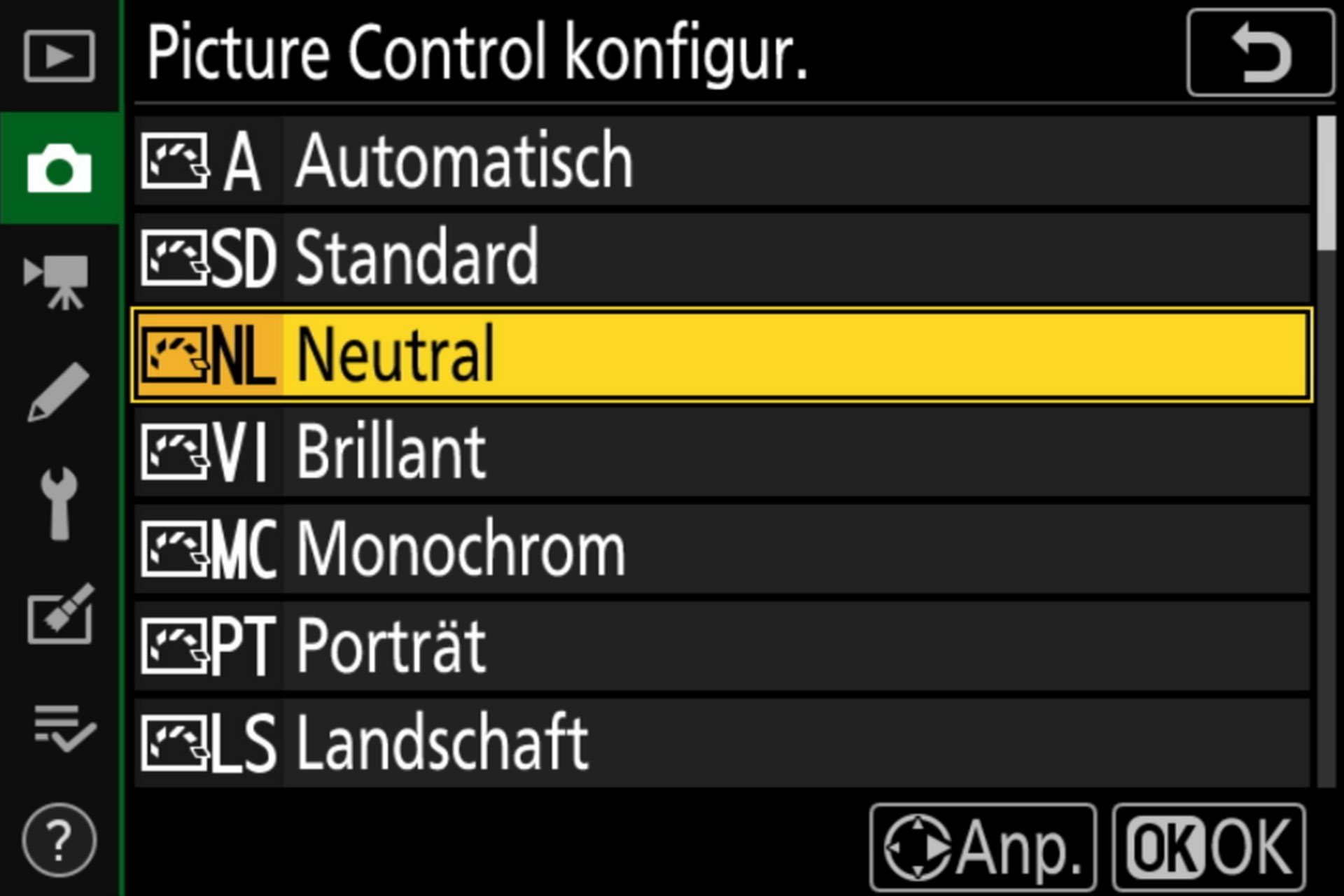 Picture-Control-Konfiguration, Seite 1 von 4.