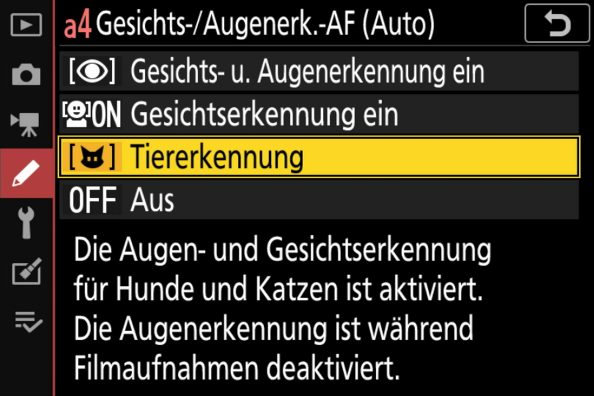 AF-Gesichts-/Augenerkennung für Hunde und Katzen.