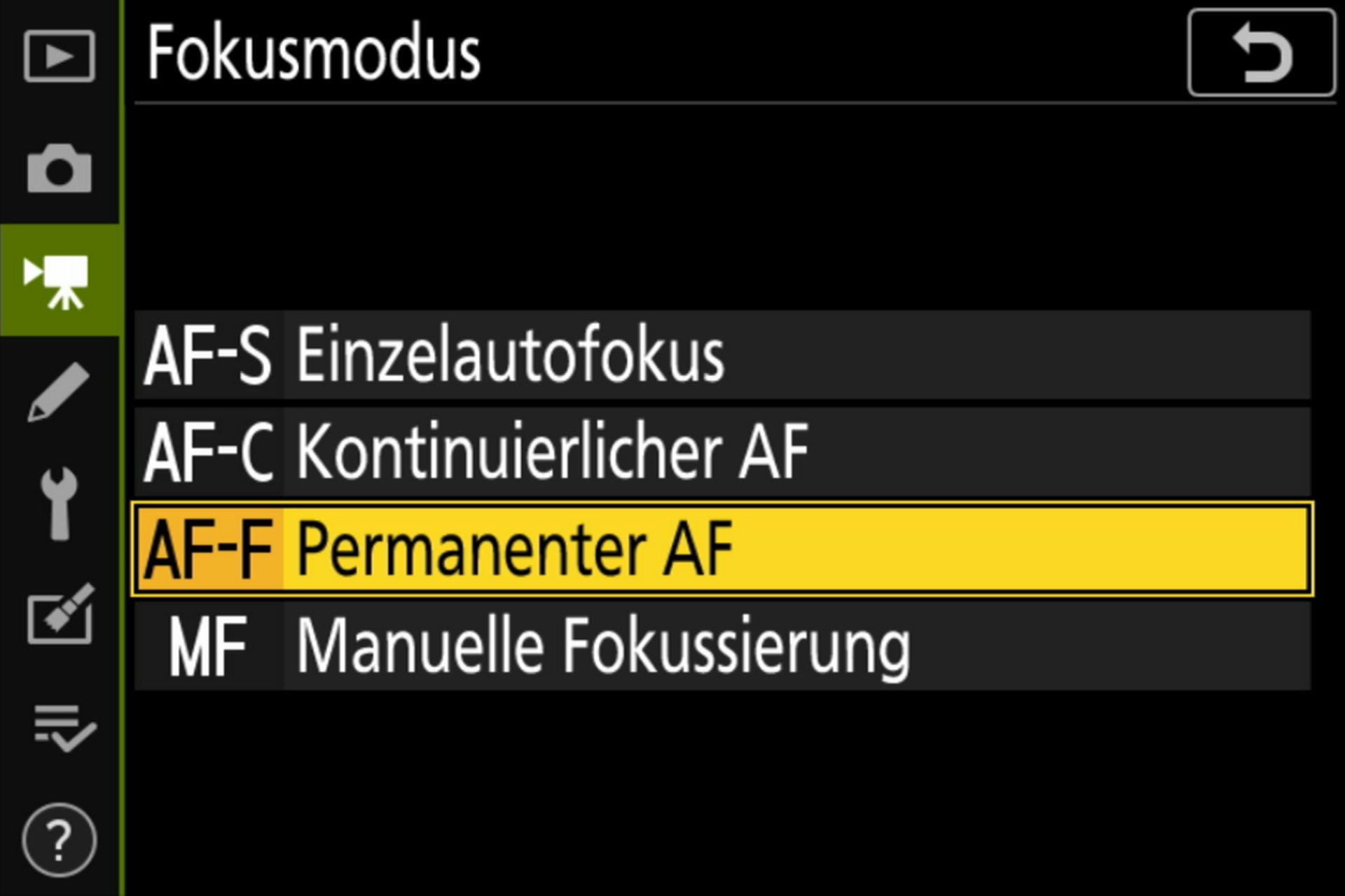 Filmaufnahme; Fokusmodi