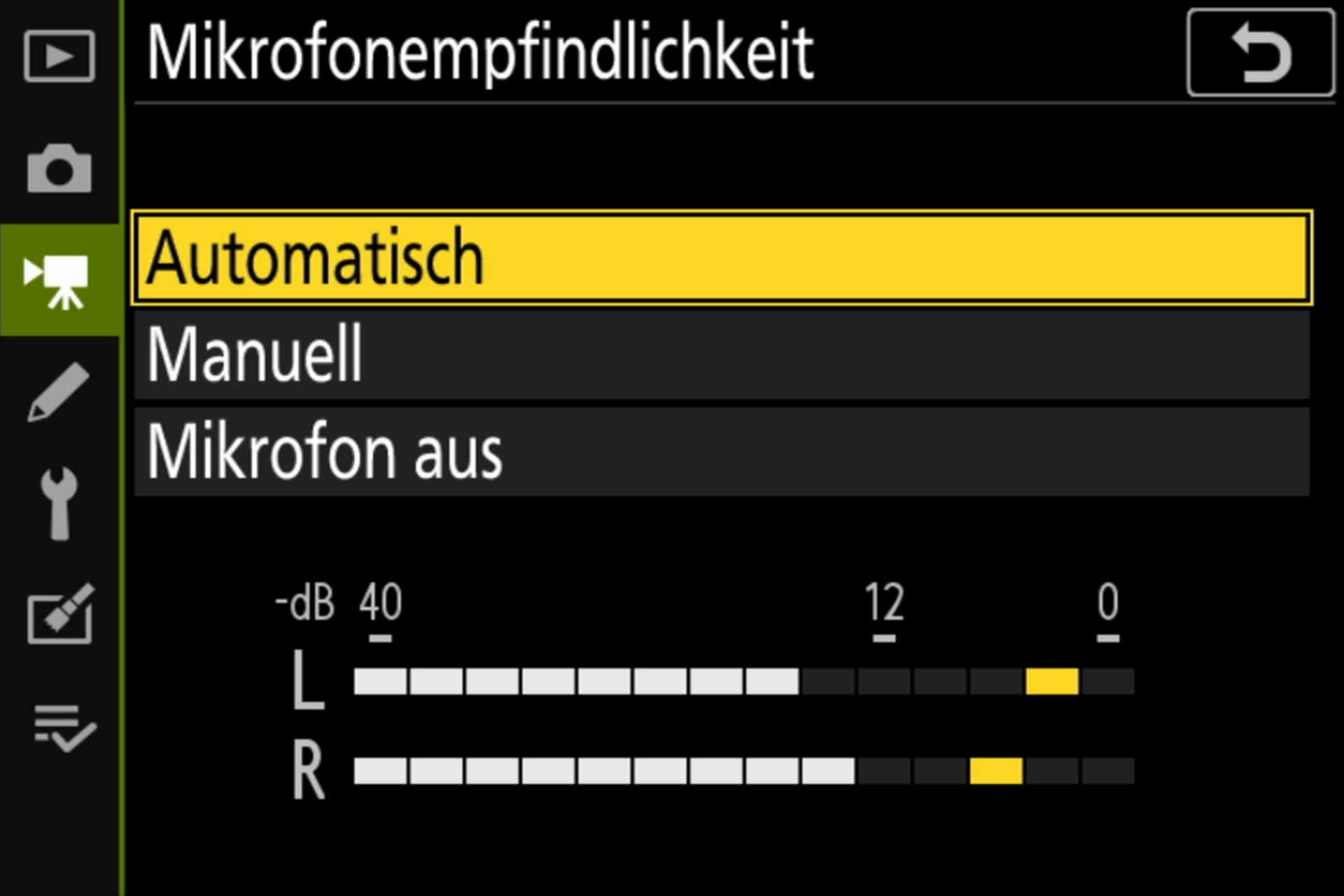 Filmaufnahme; Mikrofoneinstellungen