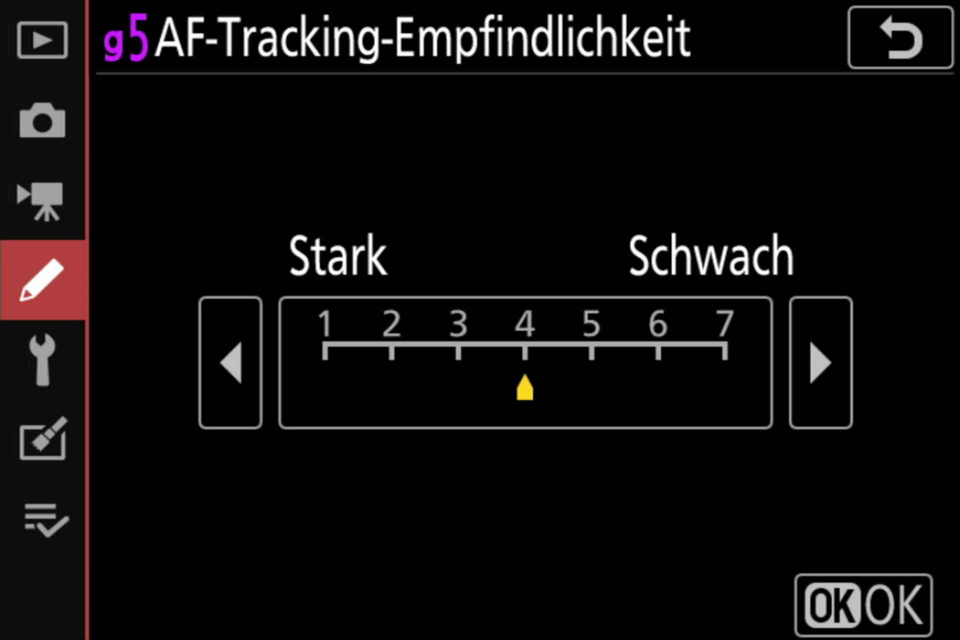 Filmaufnahme; AF-Tracking-Empfindlichkeit