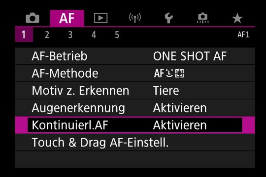 Autofokus-Menü Seite 1.