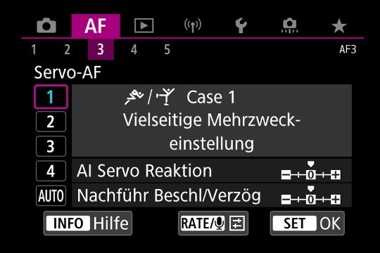 Untermenü Autofokus: Servo-AF-Variante 1.