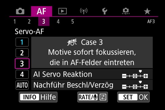 Untermenü Autofokus: Servo-AF-Variante 3.
