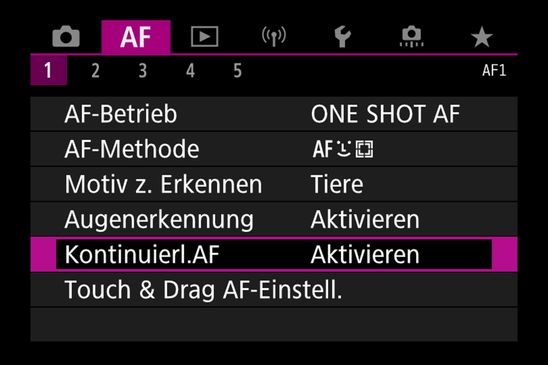 Autofokus-Menü Seite 1.