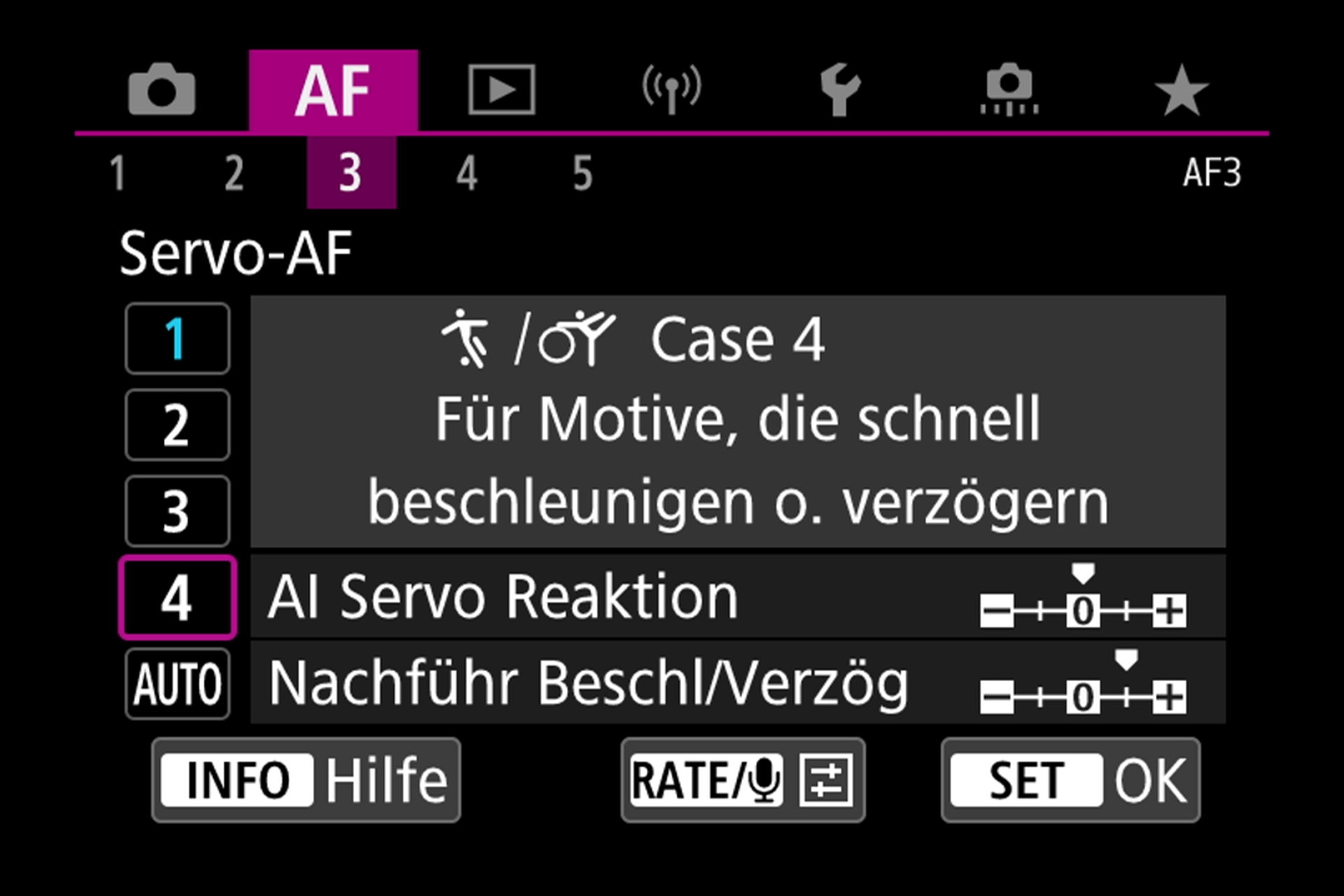 Untermenü Autofokus: Servo-AF-Variante 4.