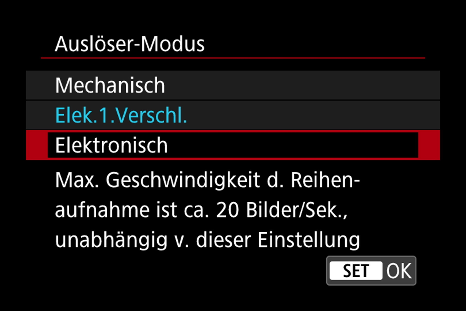 Menü für Wahl der Auslöser-Art.