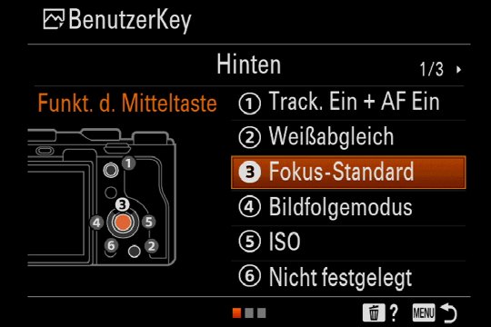 Auswahlmenü für die Steuerkreuz-Mitteltaste im Foto-Modus.