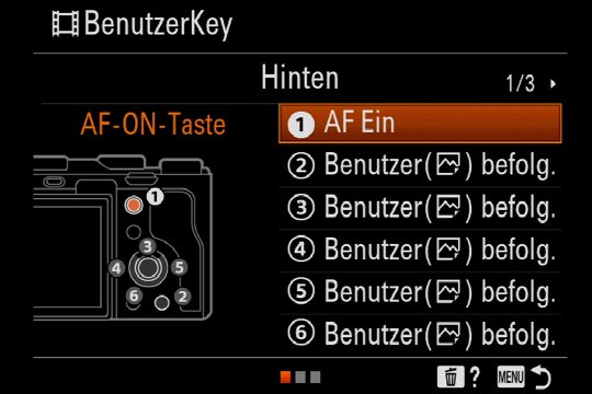 Auswahlmenü für die AF-ON-Taste im Video-Modus.
