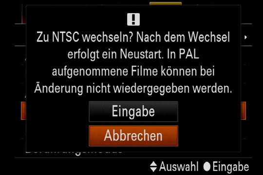 PAL/NTSC-Umschaltung: Zum Glück wird die Karte nicht mehr neu formatiert wie noch bei der Alpha 7 III.