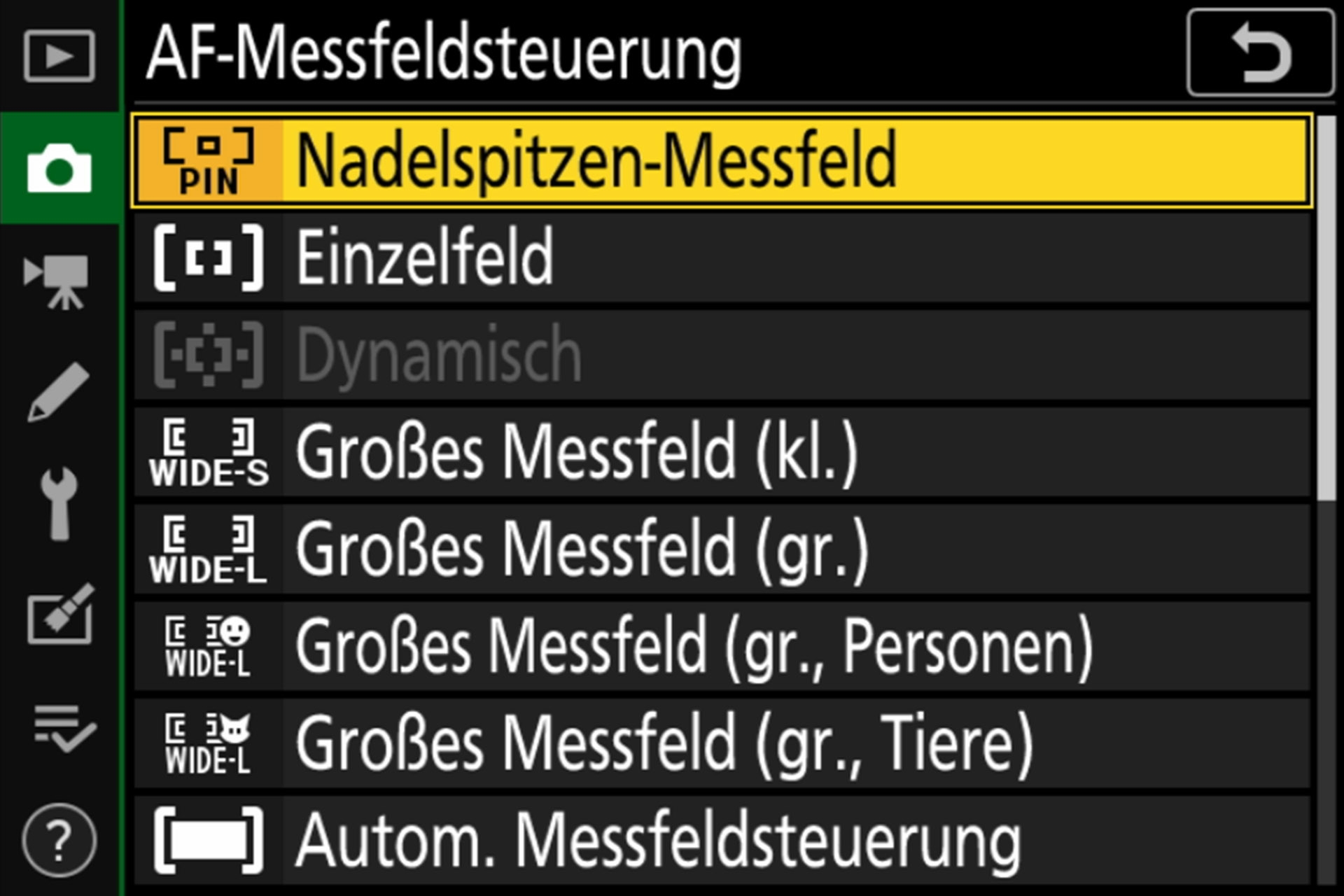Autofokus-Menü: AF-Messfeldsteuerung 01
