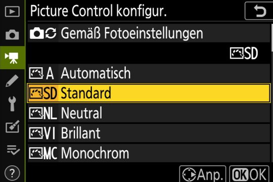 Picture-Control-Menü Seite 1