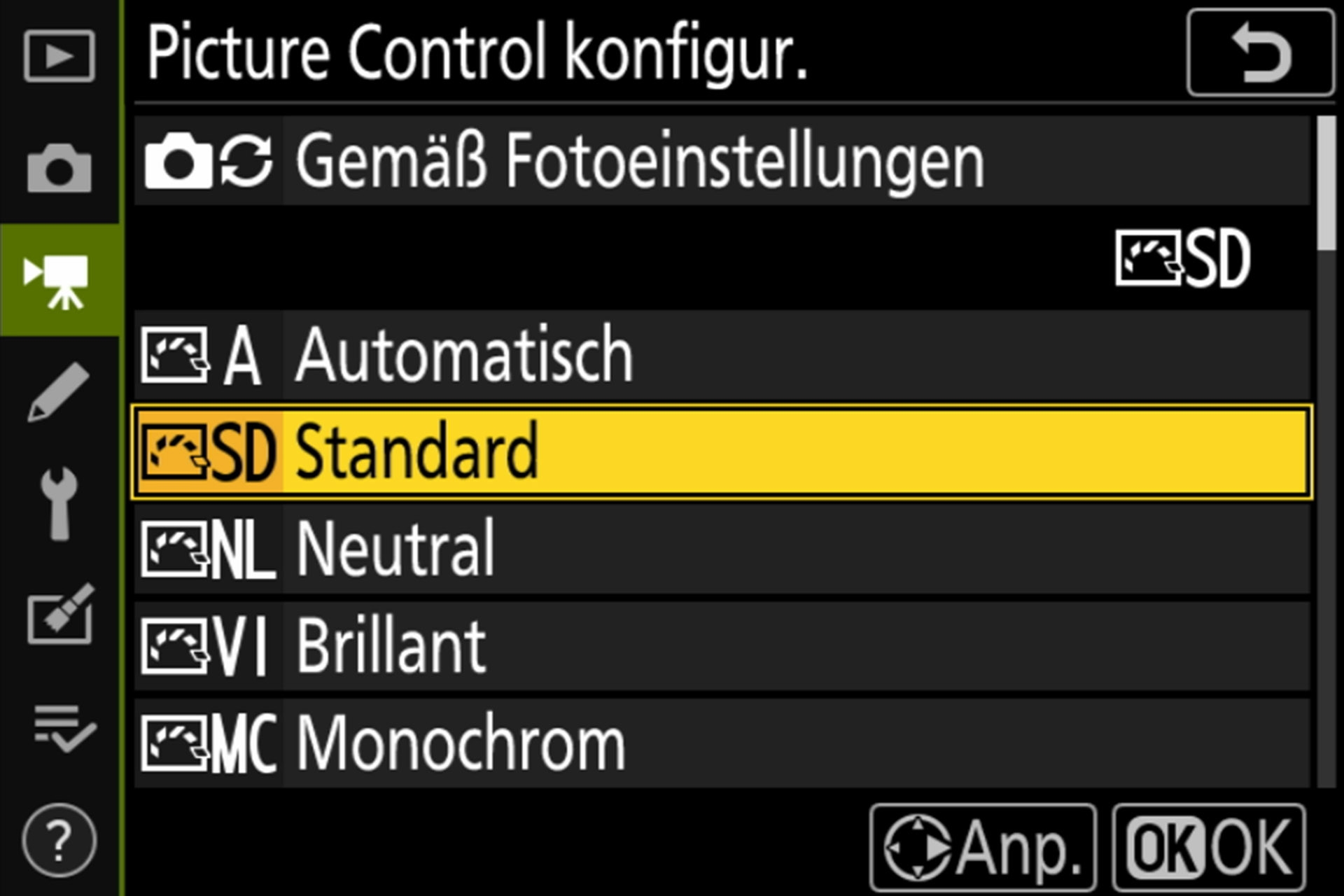 Picture-Control-Menü Seite 1