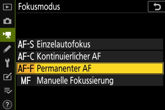 Filmaufnahme; Fokusmodi