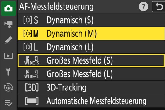 Menü für die Einstellung der AF-Messfelder.