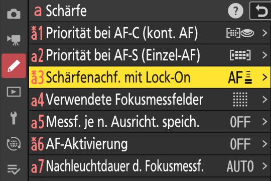 Menü zur Feineinstellung des AF-Verhaltens.