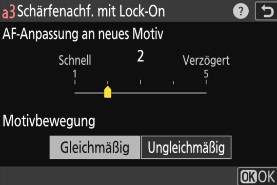 Menü für die Anpassung der AF-Schärfenachführung.