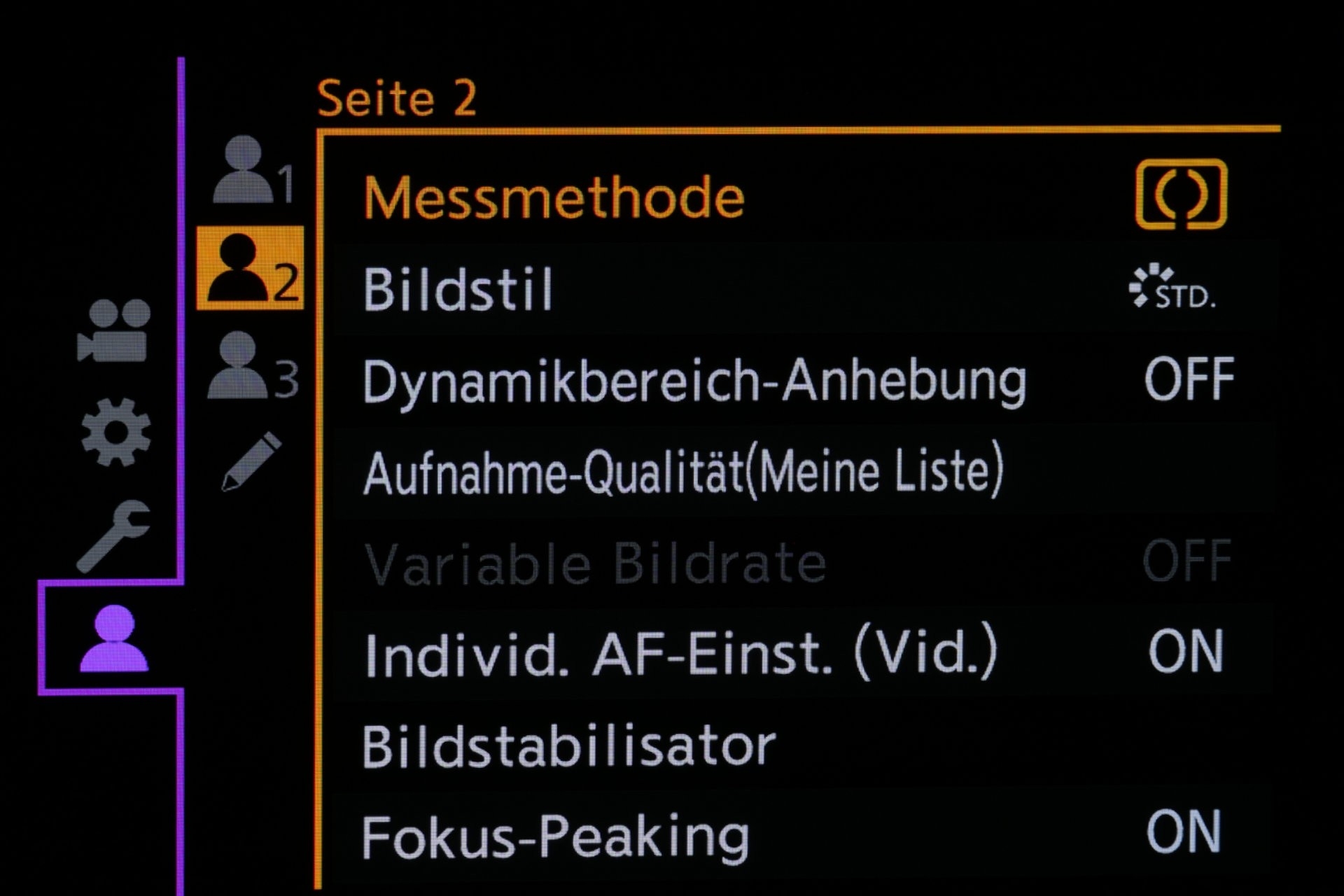 Seite 2, häufig aufgerufene Videomenüs.