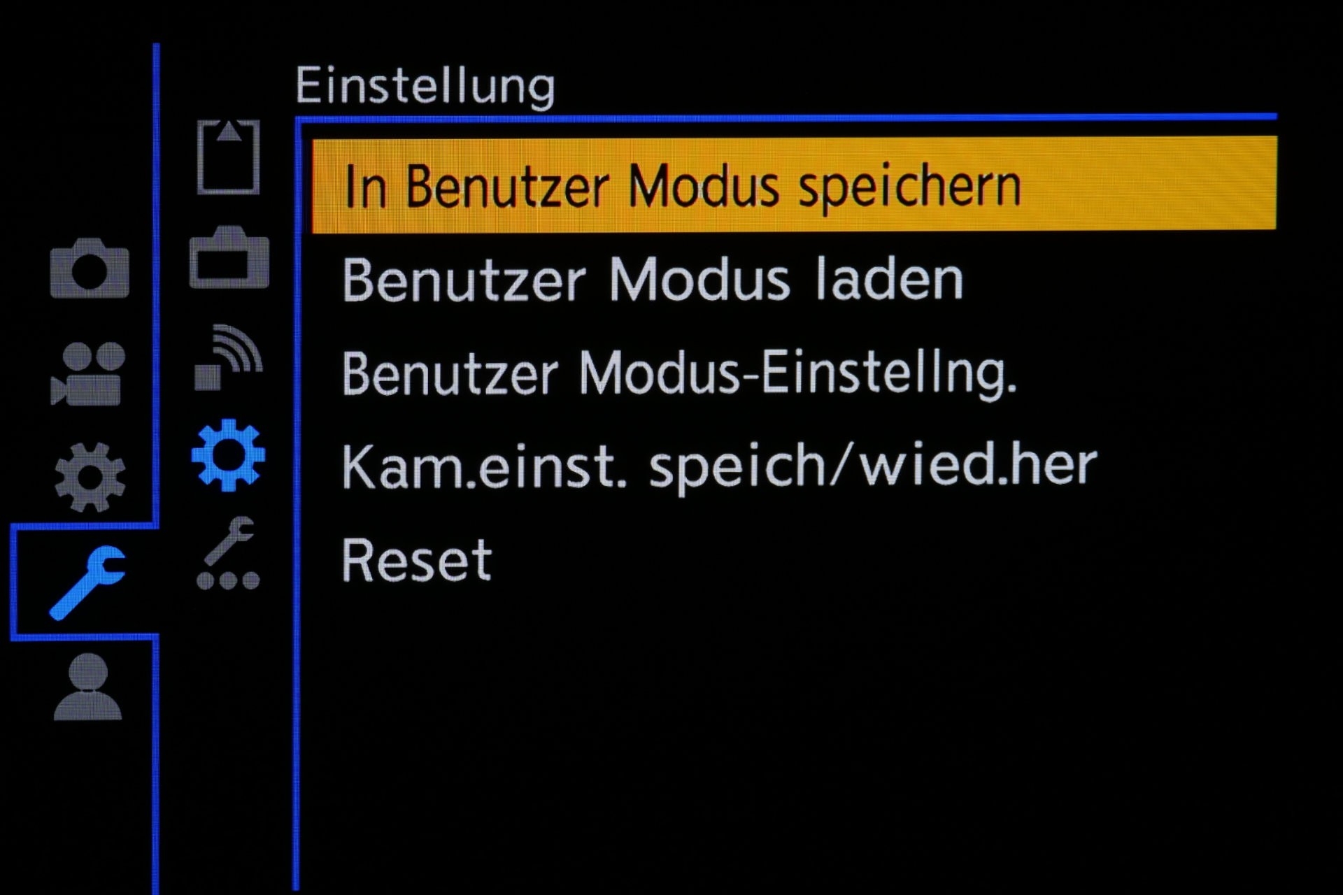 Benutzerspeicher-Menü.