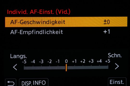 Individuelle AF-Einstellung: AF-Geschwindigkeit.