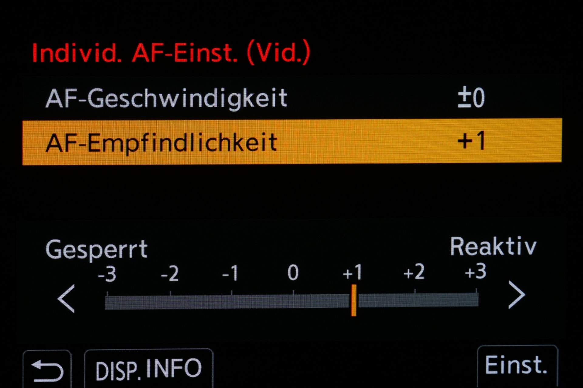 Individuelle AF-Einstellung: AF-Empfindlichkeit.