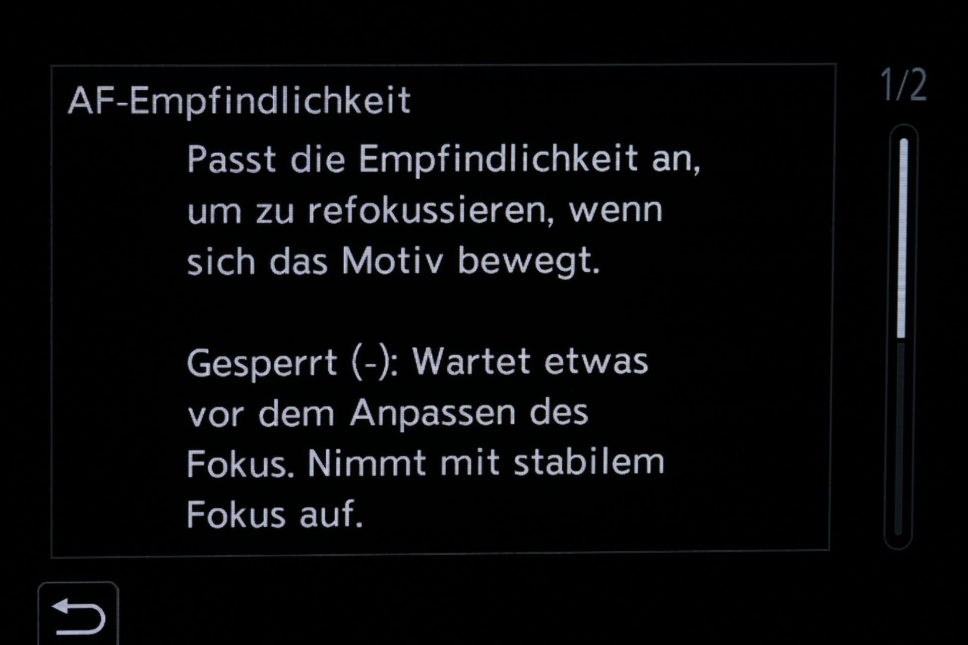 Individuelle AF-Einstellung: Hilfe-Seite.