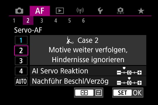 AF-Menüseite: Autofokus-Servo Fall 2.