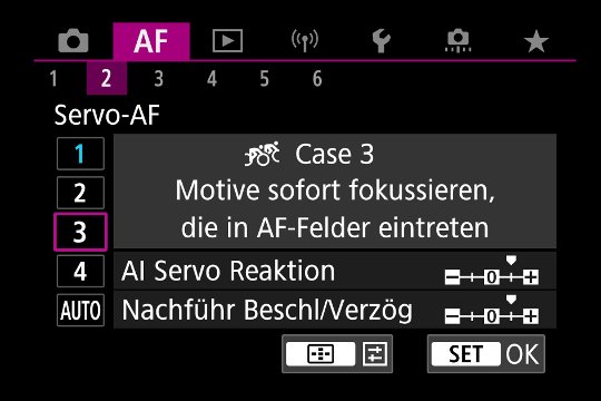 AF-Menüseite: Autofokus-Servo Fall 3.