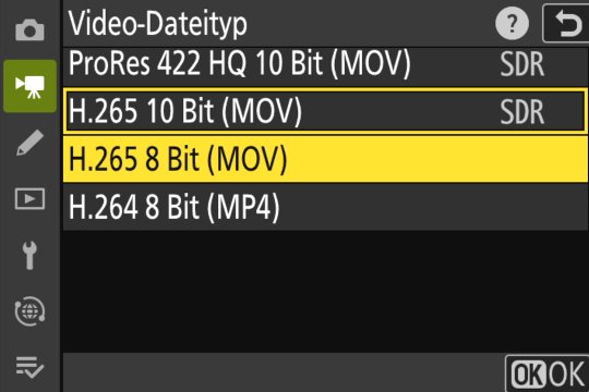 Menü Videoaufnahme: Video-Dateityp 02