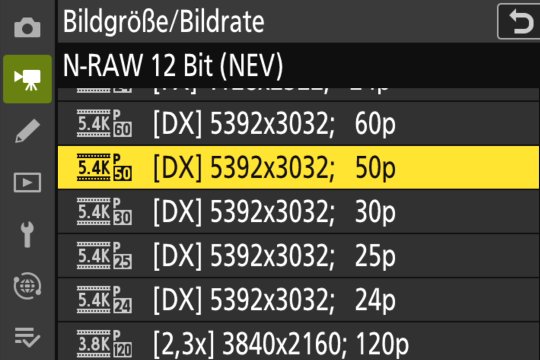 Menü Videoaufnahme: Bildgrössen und -raten 03.