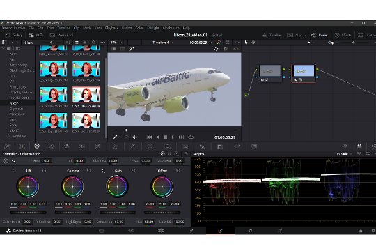 Die «N-Log»-Aufnahmen wurden in die Videoschnittsoftware DaVinci Resolve eingelesen und in der Farbabteilung zwei «Nodes» erstellt (rechts im Bild).