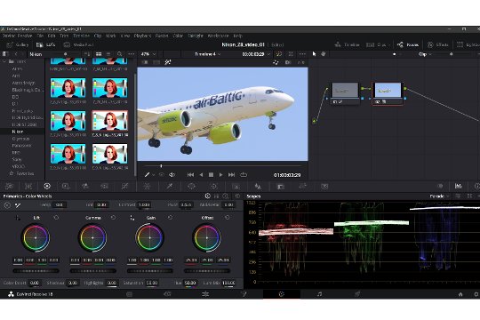 Die N-Log 3D LUT von Nikon wurde in DaVinci Resolve geladen und auf das rechte «Node» gezogen. Das Videobild ist nun «gegraded» und erscheint kräftiger in Farbe und Kontrast.