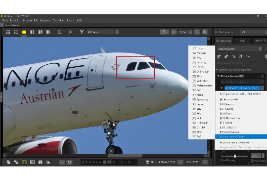 Nikon Z 8 RAW-Bearbeitung 3: Nikons NX-Studio-Software, rechts die unterschiedlichen «Picture-Control-Konfigurationen».