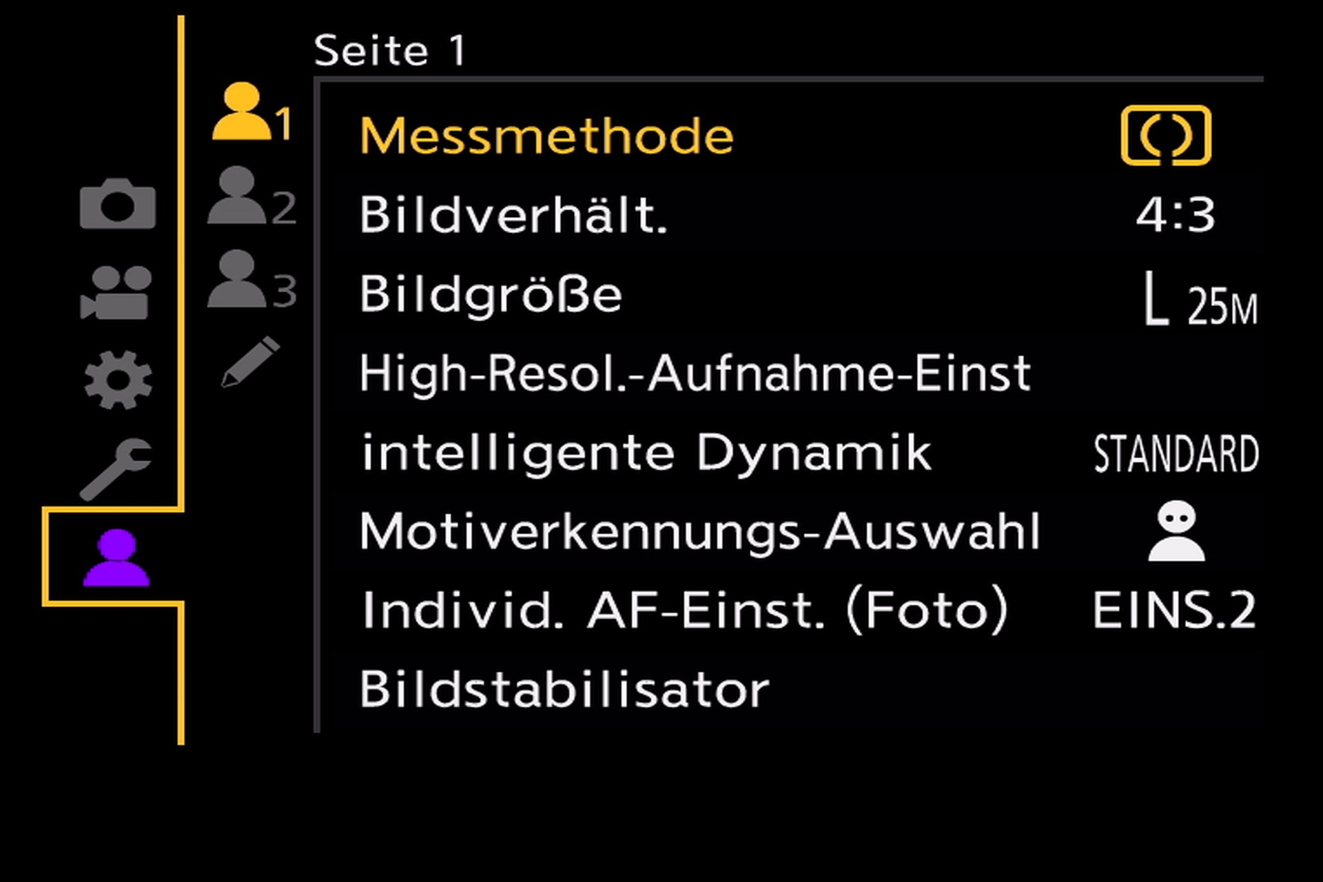 Mein Menü, Seite 1