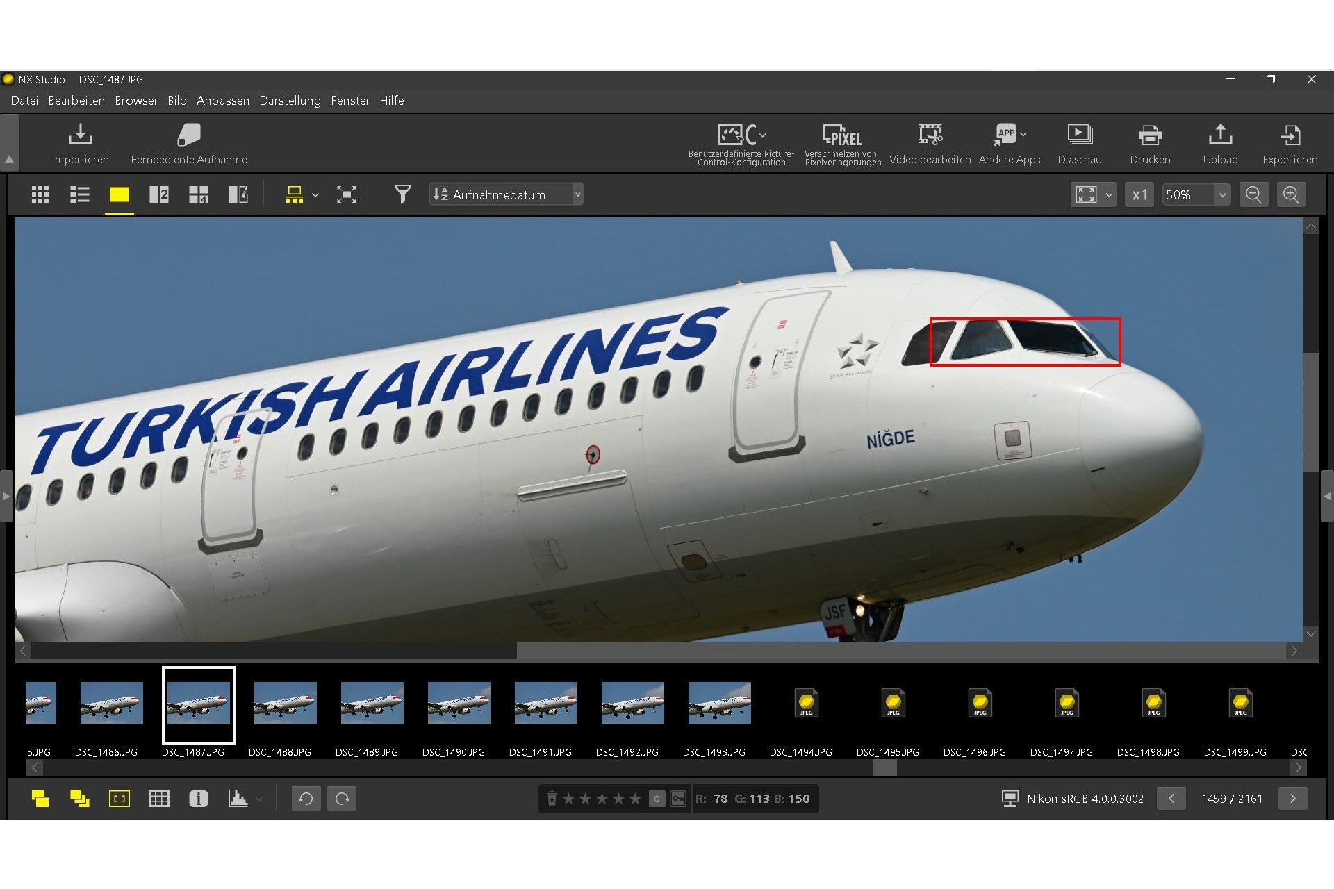 Nikon Z6 III AF-Motiverkennung: Flugzeug erkannt und auf Cockpitfenster scharfgestellt.