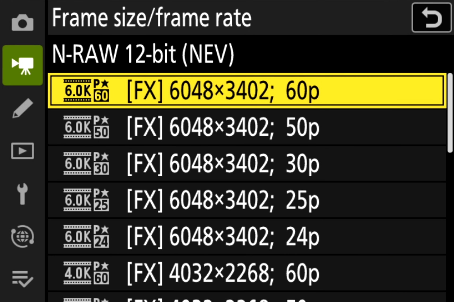 Nikon Z6 III Videobildgrössen und -raten: In N-RAW sind 6K-Aufnahmen mit bis zu 60 Bildern pro Sekunde möglich.