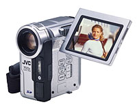Mit einer neuen Befestigung bekommen auch die kleinen DV-Camcorder von JVC einen grossen LCD-Bildschirm, wie beim GR-DX95EX mit