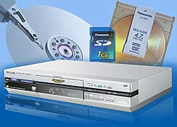 Der DMR-E100H von Panasonic bietet neben 80 GB Harddisc schnelle Überspielmöglichkeiten, z.B. im MPEG4-Format auf die SD Card.