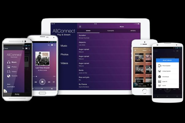 DLNA-Apps wie AllConnect (Bild) machen Smartphones, Tablets und den PC zum Dirigenten für die heimische Musikunterhaltung.