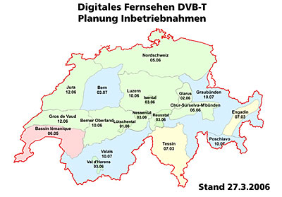 Schrittweiser Ausbau für die flächendeckende Versorgung mit DVB-T in der Schweiz. (Bild SRG)