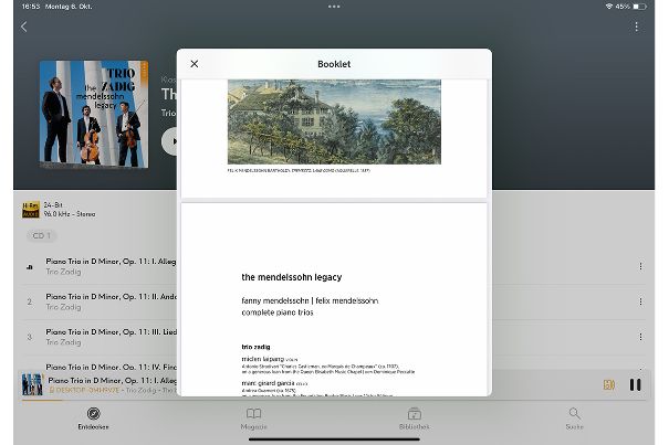 Playseite mit Detailangaben. Auf dieser Ebene können auch die Album-Booklets angezeigt werden.