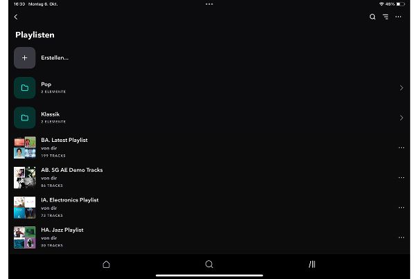 Playlisten und Ordner, die wiederum Playlisten beinhalten, schaffen Übersicht.