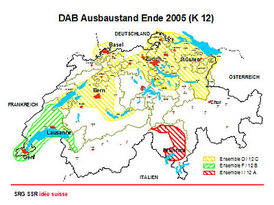 60% der Bevölkerung hatten Ende 2005 in der Schweiz die Möglichkeit, digitales DAB Radio zu empfangen.