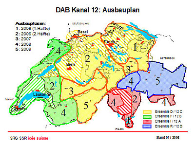 Bis zum Jahre 2010 soll die ganze Schweiz von leistungsstarken DAB-Sendern versorgt werden.