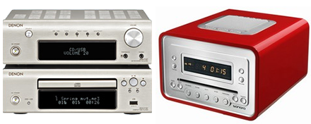 Links: Denon D-F107DAB - weltweit erstes Mini HiFi System mit DAB+ Empfänger. Rechts: Das elegante Tischradio von Sonoro Cubo DAB+