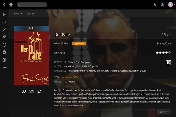 Plex ergänzt die Videodateien auf der Festplatte automatisch mit unzähligen Zusatzinformationen.