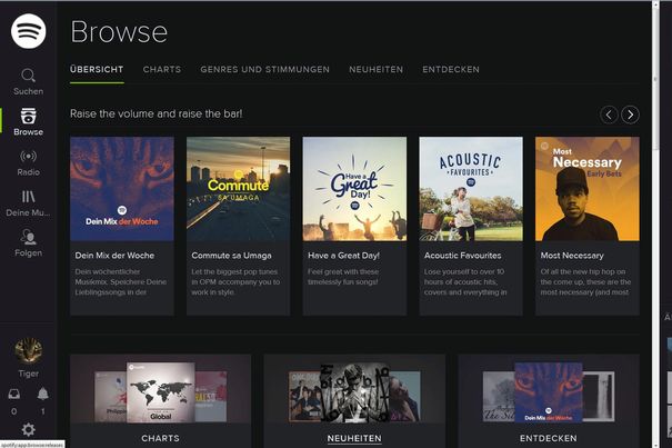 Spotify lässt sich nicht nur via Apps sondern auch in jedem Browser nutzen. Einige Möglichkeiten, insbesondere das Streaming auf Multiroomanlagen, funktionieren aber nur mit einem bezahlten Abo.