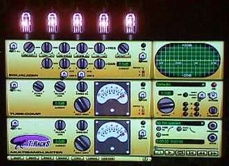 Röhrensound vom Computer erzeugt: Virtuelle Röhrenmasteringstools von T-Racks. oben: Röhre-Equalizer mitte: Röhren-Kompressor unten: Röhren-Amp/Limiter mit Overdrive (Screenshot)