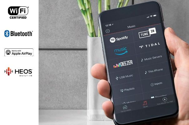 Bedienoberfläche von Denon HEOS für das Setup und Betrieb des Denon Home Multiroom Systems und vielen weiteren HEOS-kompatiblen Geräten von Denon (Soundbars, Systeme, Subwoofer etc.).