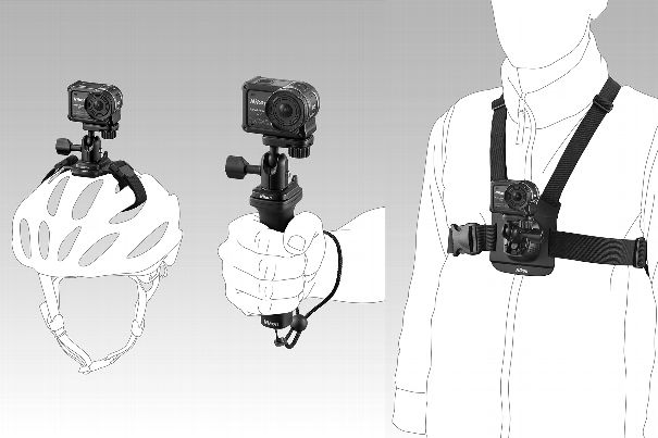 Eine grosse Auswahl an robusten Befestigungsanschlüssen und Accessoires werden von Nikon für die KeyMission-Kameras als Zubehör angeboten.